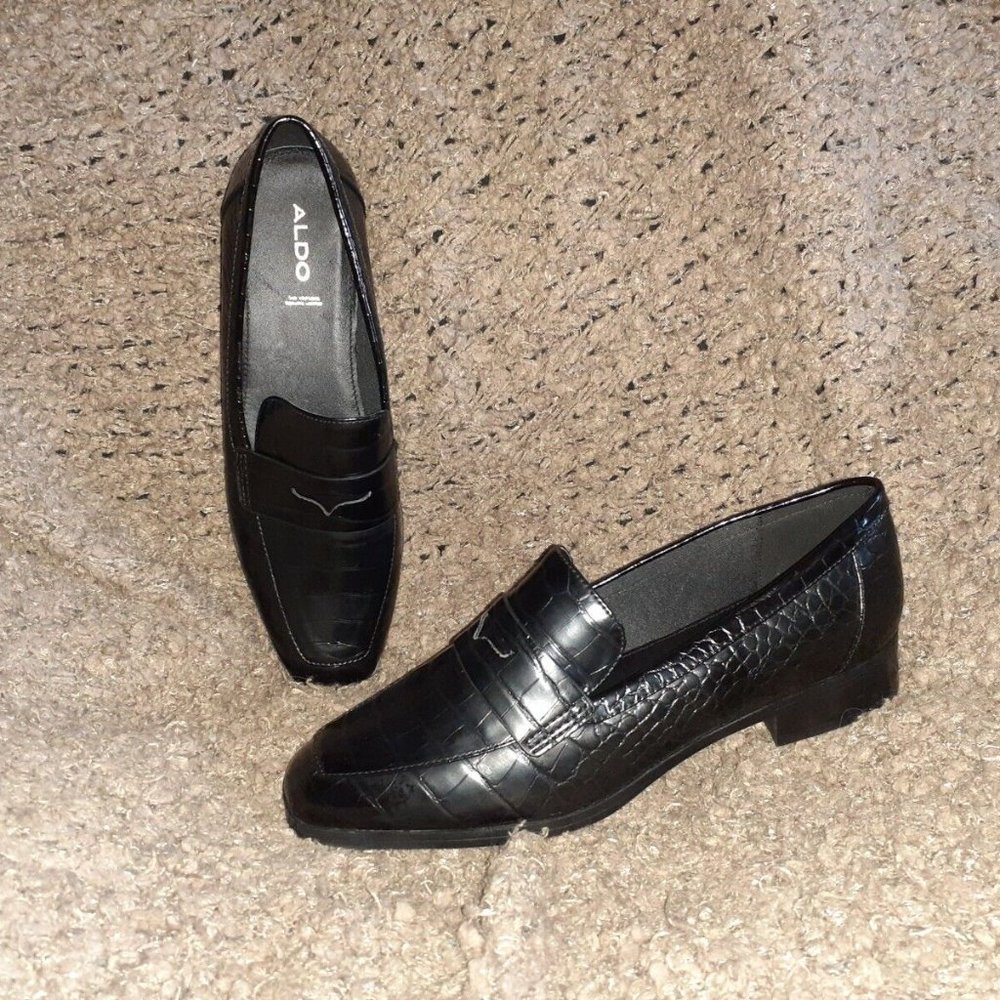 ALDO Gwirani-Croc Embosed Black Synthetic Leather Loafers-Sz 8.5-NEW